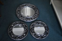 Three Decorative Silver Framed Mirrors