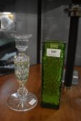 Retro Green Glass Vase & Candlestick
