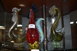 Three Murano Glass Cockrel's