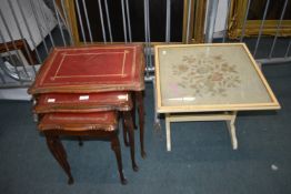 Nest of Three Leather Topped Tables plus Embroider