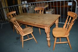Solid Pine Kitchen Table with Four Beech Slat Back
