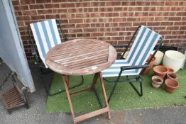 Folding Wooden Patio Table & Two Chairs