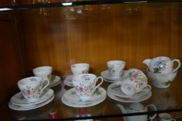 Shelley Wild Flowers Part Tea Set - Comprising of 6 Trios plus Milk Jug and Sugar Bowl