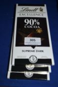 3x 100g of Lindt Excellence 90% Supreme Dark Choco