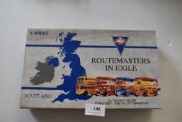 Corgi AEC Routemasters in Exile Four Bus set the S