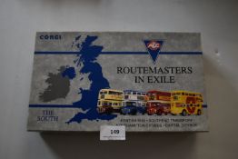 Corgi AEC Routemasters in Exile Four Bus set the S