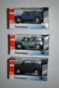 Three Cararama Land Rovers
