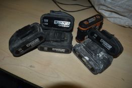 *Five Erbauer Batteries Including 1x 4ah and 4x 2ah, and a Worx 2ah Battery