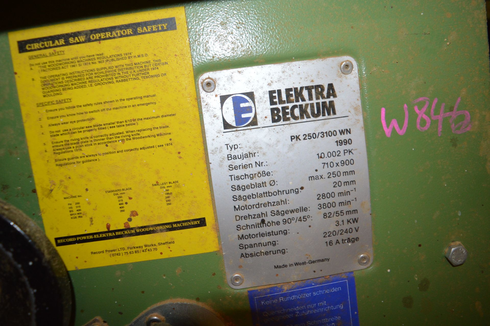Elektra Beckum Type PK250-3100 240v Table Saw - Image 3 of 3