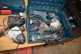 Assorted Bosch Tools, Batteries, and Chargers