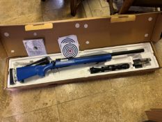 Boxed German Airsoft Rifle Cal.6mm E04170600617 F with Strike 3-9x40 Scope, Bipod, Pellets & Paper