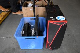 Corsair Computer Tower Case plus Box of Assorted Electrical Items - TV, Camera & Speakers