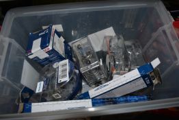 Box of Assorted Philips and Bosch Car Lightbulbs, and Wiper Blades