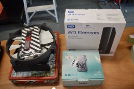WD Elements 2TB External Hard Drive, Canon Camera, and Assorted PC Parts