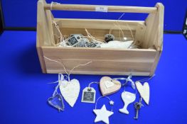 *Wooden Workbox Containing Assorted Tags