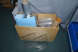*Wooden Storage Box Containing Part Reels of Cutting Vinyl and Perspex Display Stands, etc.