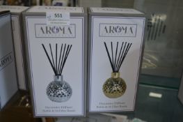 *2x Aroma Accessories Decorative Diffuser Bottles with 50x Fibre Reeds
