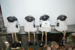 4x Woolly Sheep Shelf Ornaments