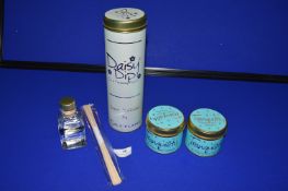 *2x Scented Candle Gift Tins, and a 1x Tube of Lily Flame Reed Diffuser