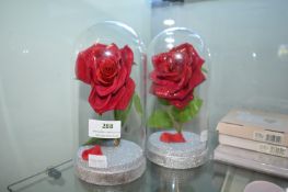 *2x Artificial Roses Under Glass Domes
