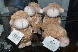 *4x Brown Woolly Sheep Shelf Ornaments