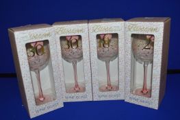 *4x Blossom Birthday Wine Glasses