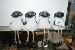 4x Woolly Sheep Shelf Ornaments