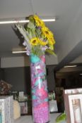 *Tall Glass Vase with Artificial Flowers