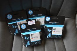 *4x HP 62 Tricolour Ink Cartridges