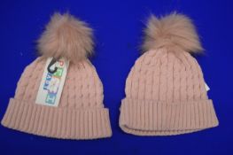 *2x Peski Baby Pink Knitted Bobble Hats Size: 0-3 months