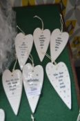 *6x Assorted Ceramic Heart Plaques