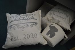 *Woven Elephant Bucket, Cushions, and a Storage Box