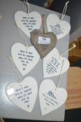 *6x Grey Ceramic Heart Plaques