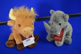 *2x Charlie Bear Cuddle Cubs Highland Cow and Rhino