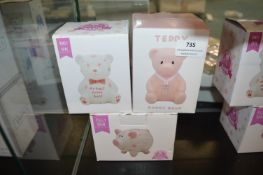*2x Pink Teddy Bear Money Banks, and a Piggybank