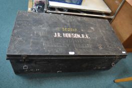 Large Painted Metal Travel Trunk, and Train Transformers