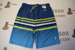 Spyder Blue & Green Stripe Swim Shorts Size: 11-12 years