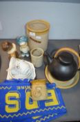 Vintage Stoneware Jars, Decorative Pottery, and a Leeds Football Scarf