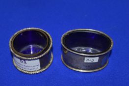 2x Hallmarked Sterling Silver Salts with Blue Glass Liners 44g silver weight