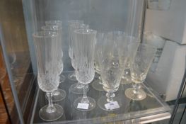 2x Sets of 6 Cut Glass Lead Crystal Champgane Flutes and Wine Glasses