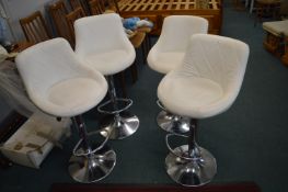 Set of 4 White Leatherette & Chrome Gas-Lift Barstools