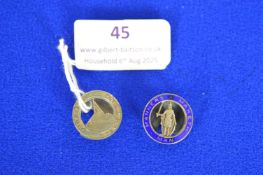 2x Silver Lapel Badges “Manners Maketh Man” and “I Hope I Don’t Interrupt”