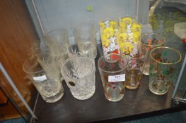 Assorted Coloured Glass High Balls, Cut Glass Tumblers, etc.