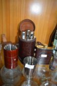 Leather Cased Triple Drinks Flask, Hip Flask, and Drinking Cup Set