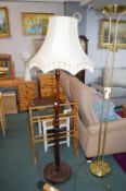 Period Turned Oak Standard Lamp with Cream Shade