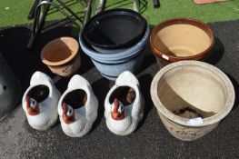 Assorted Garden Planters, and Chicken Planters