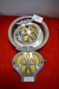 Two AA Car Badges, and a Metal Dish