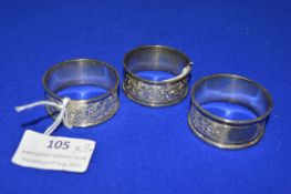 Set of Three Hallmarked Silver Napkin Rings - Birmingham 1886, 36g silver eight