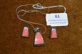 925 Sterling Silver Pendant and Earrings Inset with Carnelian 23g total