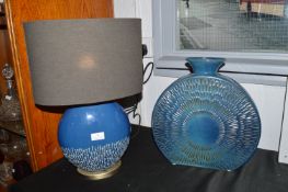Blue Japanese Style Table Lamp with Matching Vase